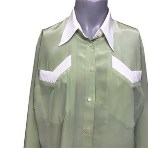 Simon Chang women’s blouse tea green with white accents size 4